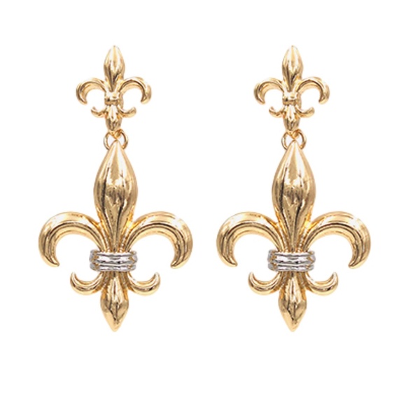 Fleur De Lis 2 Drop Metal Earrings - Picture 1 of 3